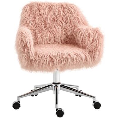 Vinsetto Fauteuil bureau fausse fourrure, pivotant coiffure, Rose Vinsetto Fauteuil bureau fausse fourrure, pivotant coiffure, Rose