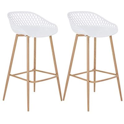 IDIMEX Lot de 2 tabourets de Bar IREK Chaise Haute pour Cuisine ou comptoir au Design Retro avec accoudoirs, en Plastique Blanc et métal décor Bois, Hauteur d'assise 75 cm IDIMEX Lot de 2 tabourets de Bar IREK Chaise Haute pour Cuisine ou comptoir au Design Retro avec accoudoirs, en Plastique Blanc et métal décor Bois, Hauteur d'assise 75 cm