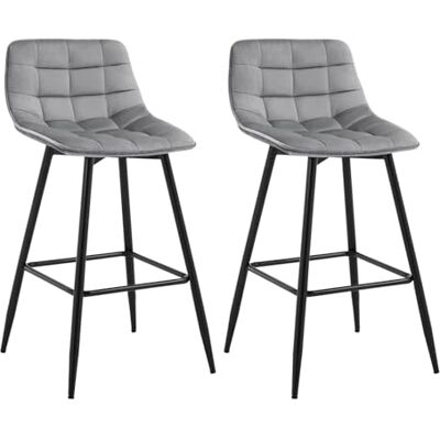 WOLTU Lot de 2 tabourets de bar en velours doux avec pieds en métal Gris clair WOLTU Lot de 2 tabourets de bar en velours doux avec pieds en métal Gris clair