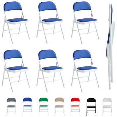 mcc direct Lot de 6 chaises pliantes en similicuir avec cadre en métal et siège rembourré, faciles à plier et à ranger pour la maison, le bureau, la salle à manger et la réception (bleu) mcc direct Lot de 6 chaises pliantes en similicuir avec cadre en métal et siège rembourré, faciles à plier et à ranger pour la maison, le bureau, la salle à manger et la réception (bleu)