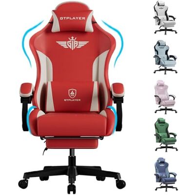GTPLAYER Chaise Gaming ergonomique en similicuir avec soutien lombaire, chaise d'ordinateur avec dossier allongé, charge jusqu'à 150 kg Rouge GTPLAYER Chaise Gaming ergonomique en similicuir avec soutien lombaire, chaise d'ordinateur avec dossier allongé, charge jusqu'à 150 kg Rouge