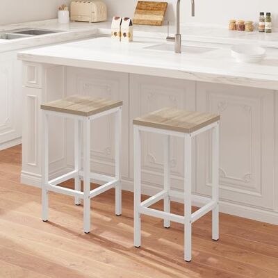 EUGAD Lot de 2 tabourets de bar, tabourets de cuisine, tabourets de comptoir, tabourets industriels, avec repose-pieds pour bar, salle à manger, cuisine, salon, en métal dérivé du bois, chêne clair EUGAD Lot de 2 tabourets de bar, tabourets de cuisine, tabourets de comptoir, tabourets industriels, avec repose-pieds pour bar, salle à manger, cuisine, salon, en métal dérivé du bois, chêne clair