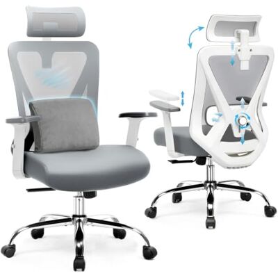 GTPLAYER Chaise de bureau ergonomique avec appuie-tête réglable, accoudoirs, soutien lombaire, chaise de bureau et chaise de jeu, fonction basculante, fauteuil de bureau en maille, 150 kg (blanc) GTPLAYER Chaise de bureau ergonomique avec appuie-tête réglable, accoudoirs, soutien lombaire, chaise de bureau et chaise de jeu, fonction basculante, fauteuil de bureau en maille, 150 kg (blanc)