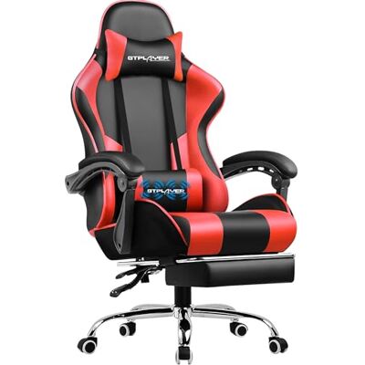 GTPLAYER Chaise Gaming Ergonomique, Fauteuil Gamer, Chaise Bureau, Gaming Chair avec Dossier réglable à 135°, Hauteur Réglablerepose-Pieds rétractables,RED GTPLAYER Chaise Gaming Ergonomique, Fauteuil Gamer, Chaise Bureau, Gaming Chair avec Dossier réglable à 135°, Hauteur Réglablerepose-Pieds rétractables,RED