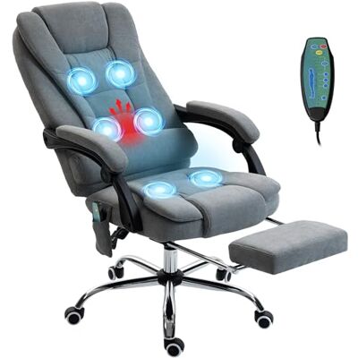 Vinsetto Fauteuil de bureau massant et chauffant, chaise de bureau ergonomique hauteur réglable, dossier inclinable, repose-pieds, télécommande filaire, pivotant 360°, tissu aspect lin, gris foncé Vinsetto Fauteuil de bureau massant et chauffant, chaise de bureau ergonomique hauteur réglable, dossier inclinable, repose-pieds, télécommande filaire, pivotant 360°, tissu aspect lin, gris foncé