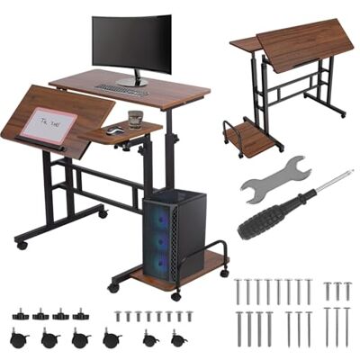 Maclean Bureau mobile réglable MC-124 avec roulettes plateau inclinable 80x60 cm hauteur ajustable 67-115 cm charge 50 kg tablette latérale design ergonomique maison bureau studio (Noir) Maclean Bureau mobile réglable MC-124 avec roulettes plateau inclinable 80x60 cm hauteur ajustable 67-115 cm charge 50 kg tablette latérale design ergonomique maison bureau studio (Noir)