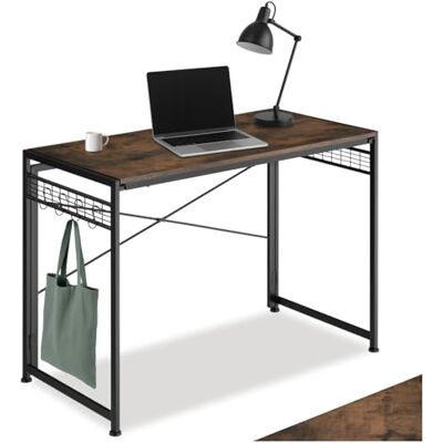 tectake ® Table de Bureau pliant Bureau d'ordinateur avec plaques grillagées et 8 crochets Design industriel en bois MDF 102 x 51 x 77 cm Structure en métal noir Marron foncé industriel tectake ® Table de Bureau pliant Bureau d'ordinateur avec plaques grillagées et 8 crochets Design industriel en bois MDF 102 x 51 x 77 cm Structure en métal noir Marron foncé industriel