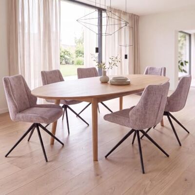 Mendler Lot de 6 chaises de salle à manger HWC-O48 en tissu/textile Rose Chaise de cuisine pivotante Auto-Return, chenille (320 g/m²), certifié Öko-Tex Mendler Lot de 6 chaises de salle à manger HWC-O48 en tissu/textile Rose Chaise de cuisine pivotante Auto-Return, chenille (320 g/m²), certifié Öko-Tex