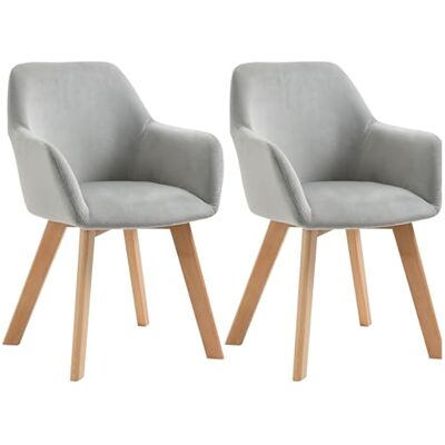 HOMCOM Lot de 2 chaises de Salle à Manger Chaise de Cuisine Assise rembourrée en Tissu Effet Velours Pieds en Bois pour Cuisine Salon Chambre Bureau, Gris HOMCOM Lot de 2 chaises de Salle à Manger Chaise de Cuisine Assise rembourrée en Tissu Effet Velours Pieds en Bois pour Cuisine Salon Chambre Bureau, Gris