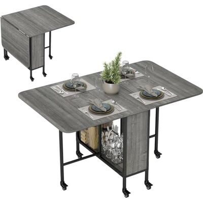 HOMCOM Table à manger pliante sur roulettes, 130 x 80 x 74 cm, Gris HOMCOM Table à manger pliante sur roulettes, 130 x 80 x 74 cm, Gris