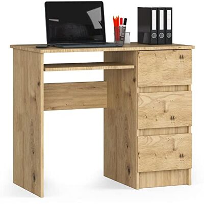 AKORD Bureau A6 90 cm 3 tiroirs à droite ordinateur Portable Meuble de bureau 90 x 77 x 50 cm (l x H x P) 29,95 kg Chêne artisan AKORD Bureau A6 90 cm 3 tiroirs à droite ordinateur Portable Meuble de bureau 90 x 77 x 50 cm (l x H x P) 29,95 kg Chêne artisan
