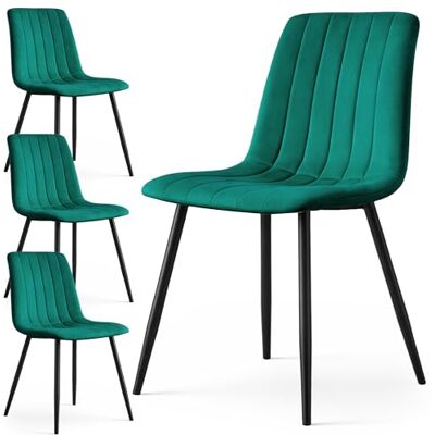 AKORD LIVO Lot de 4 chaises de salle à manger rembourrées, en velours, pieds en métal noir, charge maximale 130 kg, pour cuisine et salle à manger, 43,5 x 45,5 x 87 cm, vert bouteille AKORD LIVO Lot de 4 chaises de salle à manger rembourrées, en velours, pieds en métal noir, charge maximale 130 kg, pour cuisine et salle à manger, 43,5 x 45,5 x 87 cm, vert bouteille