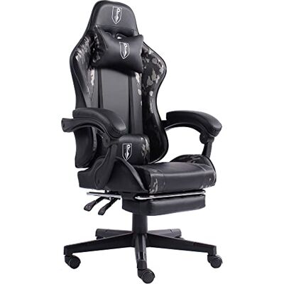 Trisens Chaise de gaming au design racing avec accoudoirs flexibles Ergonomique Aspect cuir Avec repose-pieds extensible et coussin de soutien supplémentaire Couleur : noir/gris militaire Trisens Chaise de gaming au design racing avec accoudoirs flexibles Ergonomique Aspect cuir Avec repose-pieds extensible et coussin de soutien supplémentaire Couleur : noir/gris militaire
