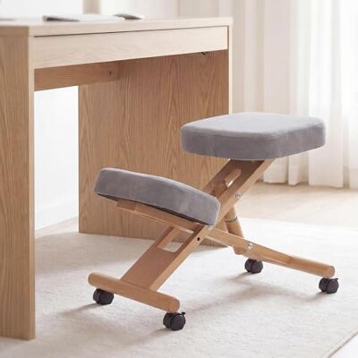 Mendler Chaise à genoux HWC-Q46 avec roulettes réglables en hauteur Gris Tabouret à genoux en tissu/textile (200 g/m²), bois Mendler Chaise à genoux HWC-Q46 avec roulettes réglables en hauteur Gris Tabouret à genoux en tissu/textile (200 g/m²), bois