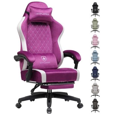 GTPLAYER Chaise gaming ergonomique, chaise de bureau en tissu respirant, grande et haute, pivotante, avec repose-pieds, soutien lombaire réglable et appuie-tête, Violet GTPLAYER Chaise gaming ergonomique, chaise de bureau en tissu respirant, grande et haute, pivotante, avec repose-pieds, soutien lombaire réglable et appuie-tête, Violet