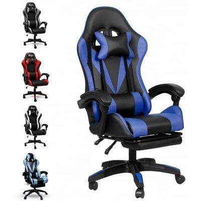 Bayt Chaise Gaming Chaise Ergonomique Inclinable, Fauteuil de Bureau avec Repose, Pivotant à 360° avec Coussin de Tête, Noir/Bleu Foncé Bayt Chaise Gaming Chaise Ergonomique Inclinable, Fauteuil de Bureau avec Repose, Pivotant à 360° avec Coussin de Tête, Noir/Bleu Foncé