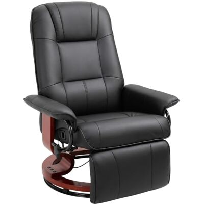HOMCOM Fauteuil Relax Inclinable Pivotant Revêtement Synthétique Noir HOMCOM Fauteuil Relax Inclinable Pivotant Revêtement Synthétique Noir