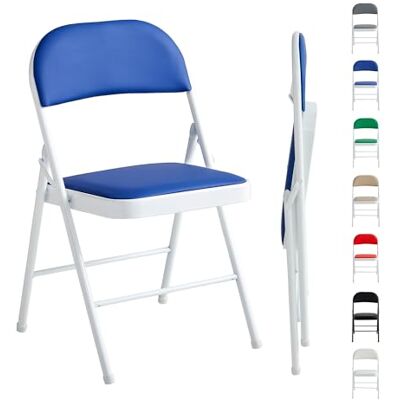mcc direct Lot de 1 chaise pliante en similicuir avec cadre en métal et siège rembourré, facile à plier et à ranger pour la maison, le bureau, la salle à manger et la réception (bleu) mcc direct Lot de 1 chaise pliante en similicuir avec cadre en métal et siège rembourré, facile à plier et à ranger pour la maison, le bureau, la salle à manger et la réception (bleu)