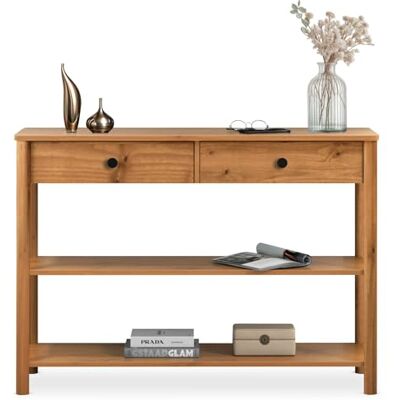 IDIMEX Table console Apoana en bois massif de 110 cm, coloris chêne, avec 2 tiroirs et 2 étagères, idéale pour couloir ou rangement, polyvalente dans le salon ou la chambre IDIMEX Table console Apoana en bois massif de 110 cm, coloris chêne, avec 2 tiroirs et 2 étagères, idéale pour couloir ou rangement, polyvalente dans le salon ou la chambre