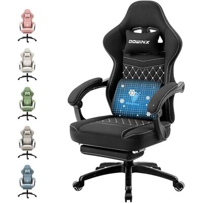 Dowinx Chaise de jeu, ergonomique, avec coussin à ressorts ensachés, avec repose-pieds, capacité de charge de 150 kg, noire Dowinx Chaise de jeu, ergonomique, avec coussin à ressorts ensachés, avec repose-pieds, capacité de charge de 150 kg, noire
