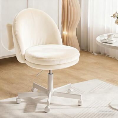 COMHOMA Homeoffice Chaise de maquillage, chaise de bureau, pivotante, sans accoudoirs, avec support dorsal, chaise de bureau confortable sur roulettes, hauteur réglable, surface en velours, blanche COMHOMA Homeoffice Chaise de maquillage, chaise de bureau, pivotante, sans accoudoirs, avec support dorsal, chaise de bureau confortable sur roulettes, hauteur réglable, surface en velours, blanche