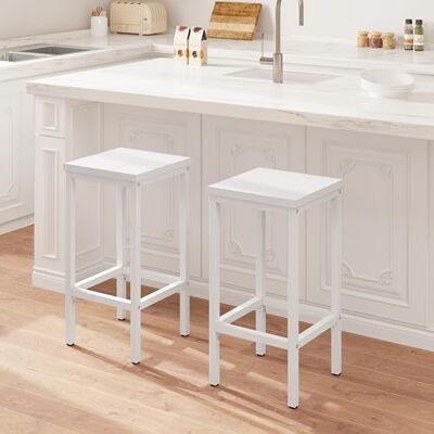 EUGAD Lot de 2 tabourets de bar et cuisine, métal dérivé du bois, blanc 1058BY-2 EUGAD Lot de 2 tabourets de bar et cuisine, métal dérivé du bois, blanc 1058BY-2