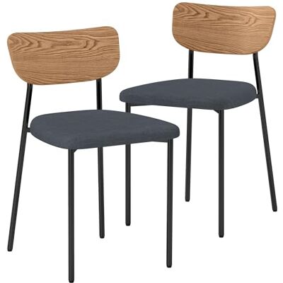 HOMCOM Lot de 2 chaises de Salle à Manger chaises de Cuisine Modernes avec Pieds en Acier, Dossier incurvé et Assise rembourrée pour Salle à Manger, Chambre, Salon, Gris et Effet Bois Naturel HOMCOM Lot de 2 chaises de Salle à Manger chaises de Cuisine Modernes avec Pieds en Acier, Dossier incurvé et Assise rembourrée pour Salle à Manger, Chambre, Salon, Gris et Effet Bois Naturel