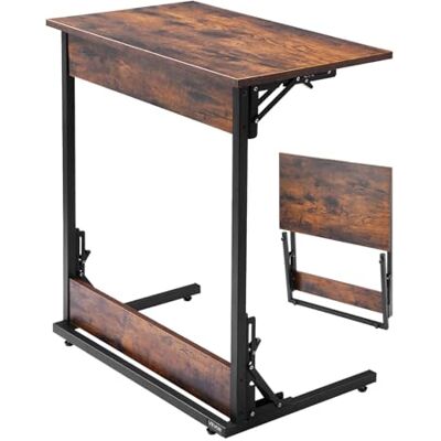 VEVOR Table d'appoint pliante en forme de C avec cadre en métal et pieds réglables, table d'appoint pliable en forme de C pour salon, chambre à coucher, bureau, 60 x 37 x 70 cm, marron et noir VEVOR Table d'appoint pliante en forme de C avec cadre en métal et pieds réglables, table d'appoint pliable en forme de C pour salon, chambre à coucher, bureau, 60 x 37 x 70 cm, marron et noir