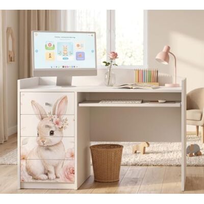 Happy Babies Grand bureau pour enfant, blanc, 125 x 60 cm, avec 4 tiroirs, bureau d'étudiant pour garçons et filles, table d'apprentissage avec motif au choix (n° 473) Happy Babies Grand bureau pour enfant, blanc, 125 x 60 cm, avec 4 tiroirs, bureau d'étudiant pour garçons et filles, table d'apprentissage avec motif au choix (n° 473)