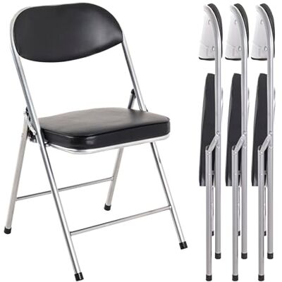 HAKU lot de 4 chaises pliantes alu, noir, dossier rembourré, siège rembourré, acier Dim.: L 47,00 cm x H 79,00 cm x P 53,00 cm, Style: Modern HAKU lot de 4 chaises pliantes alu, noir, dossier rembourré, siège rembourré, acier Dim.: L 47,00 cm x H 79,00 cm x P 53,00 cm, Style: Modern