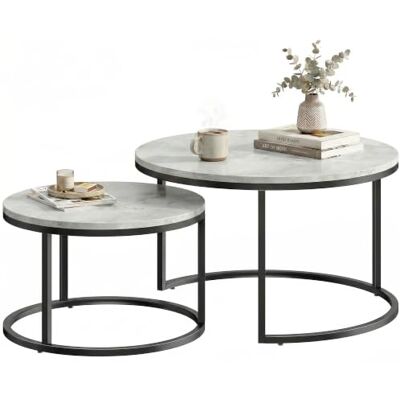 HOMCOM Lot de 2 Tables Basses gigognes, Table Basse Ronde, empilable, Design Industriel, Pieds en métal, Gris HOMCOM Lot de 2 Tables Basses gigognes, Table Basse Ronde, empilable, Design Industriel, Pieds en métal, Gris