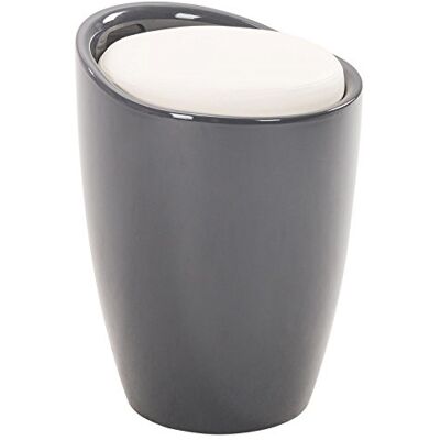 IDIMEX Tabouret Daniel Pouf Rond Coffre de Rangement Panier à Linge siège avec Assise rembourrée, Structure en Plastique Gris et revêtement synthétique Blanc IDIMEX Tabouret Daniel Pouf Rond Coffre de Rangement Panier à Linge siège avec Assise rembourrée, Structure en Plastique Gris et revêtement synthétique Blanc
