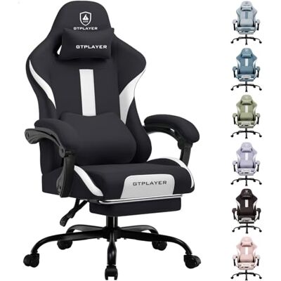 GTPLAYER Chaise de gamer, chaise de bureau, respirante, en tissu de qualité supérieure, ergonomique, réglable et pivotante, avec repose-pieds, noire GTPLAYER Chaise de gamer, chaise de bureau, respirante, en tissu de qualité supérieure, ergonomique, réglable et pivotante, avec repose-pieds, noire