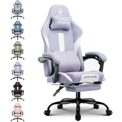 GTPLAYER Chaise Gaming Tissu, Chaise Bureau, Chaise Ergonomique, Chaise Gamer, Support Lombaire Et Appui-TêTe, Chaise De Jeu RéGlable En Hauteur, Chaise D'Ordinateur Pivotante, Violet GTPLAYER Chaise Gaming Tissu, Chaise Bureau, Chaise Ergonomique, Chaise Gamer, Support Lombaire Et Appui-TêTe, Chaise De Jeu RéGlable En Hauteur, Chaise D'Ordinateur Pivotante, Violet