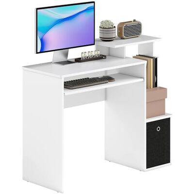 HOMCOM Bureau Informatique multimédia étagères Tablette Clavier Panier Noir Panneaux Particules Blanc, 100x40x86.6cm HOMCOM Bureau Informatique multimédia étagères Tablette Clavier Panier Noir Panneaux Particules Blanc, 100x40x86.6cm
