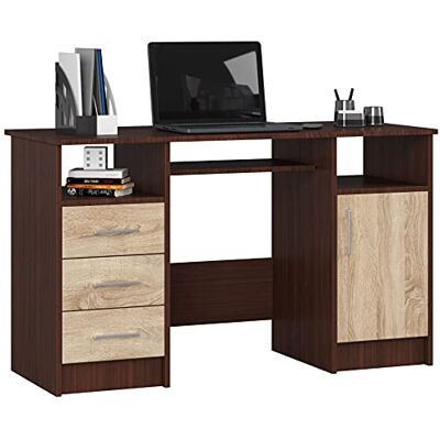 AKORD ANA Bureau d'ordinateur 124 cm avec 1 porte et 3 tiroirs 124 x 74 x 52 cm (l x H x P) Poids 46,40 kg Wengé/chêne Sonoma AKORD ANA Bureau d'ordinateur 124 cm avec 1 porte et 3 tiroirs 124 x 74 x 52 cm (l x H x P) Poids 46,40 kg Wengé/chêne Sonoma