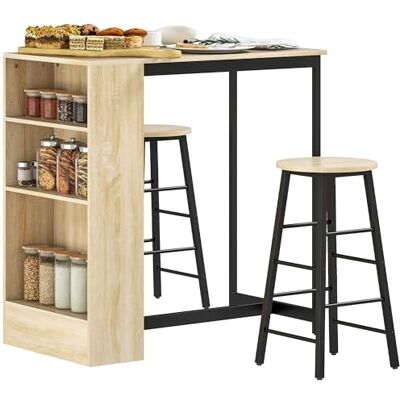 HOMCOM Ensemble Table de Bar avec tabourets, Table à Manger Debout avec 2 chaises de Bar avec Compartiments Ouverts, étagère réglable et Repose-Pieds, pour pour Salle à Manger, Cuisine, chêne et Noir HOMCOM Ensemble Table de Bar avec tabourets, Table à Manger Debout avec 2 chaises de Bar avec Compartiments Ouverts, étagère réglable et Repose-Pieds, pour pour Salle à Manger, Cuisine, chêne et Noir