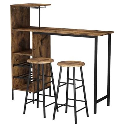 Vicco Set de table de bar "Fyrk", noir/chêne rustique, 121.5x40cm avec 2 tabourets, convient comme coin repas avec surfaces de rangement pour le stockage Vicco Set de table de bar "Fyrk", noir/chêne rustique, 121.5x40cm avec 2 tabourets, convient comme coin repas avec surfaces de rangement pour le stockage