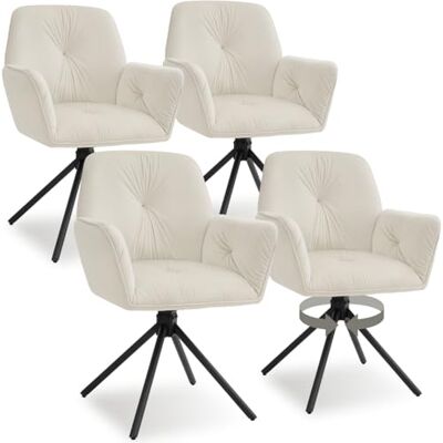 tectake ® Fauteuil Rotatif Lenia, Lot de 4 Fauteuils Pivotants avec Accoudoir, Chaises de Salle à Manger Pivotantes à 360°, Fauteuils Pivotants, Aspect Velours Crème/Noir, Chaise Ergonomique pour Salle tectake ® Fauteuil Rotatif Lenia, Lot de 4 Fauteuils Pivotants avec Accoudoir, Chaises de Salle à Manger Pivotantes à 360°, Fauteuils Pivotants, Aspect Velours Crème/Noir, Chaise Ergonomique pour Salle