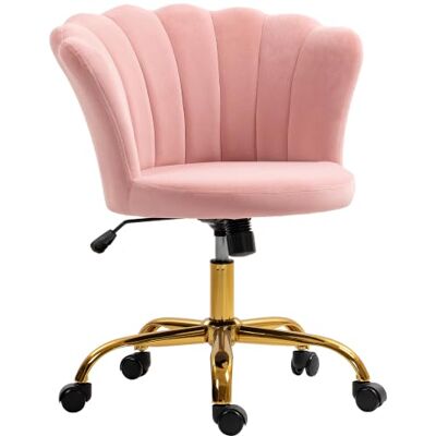 HOMCOM Chaise bureau en Velours Dossier en Pétale Hauteur Réglable Rose Chaise Coiffeuse Pivotante, Fonction Bascule, Assise Rembourrée, Fauteuil Coquillage, pour Bureau Salon Chambre HOMCOM Chaise bureau en Velours Dossier en Pétale Hauteur Réglable Rose Chaise Coiffeuse Pivotante, Fonction Bascule, Assise Rembourrée, Fauteuil Coquillage, pour Bureau Salon Chambre