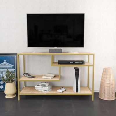 Kalune Design Kendra - Meuble TV en or et chêne - 120x39x75cm Kalune Design Kendra - Meuble TV en or et chêne - 120x39x75cm