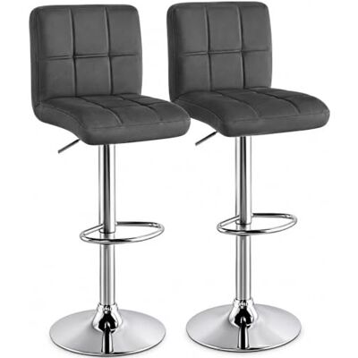 BAKAJI Lot de 2 tabourets haut de bar, cuisine, assise et dossier en simili cuir, tabouret base en métal chromé avec repose-pieds, hauteur réglable, design moderne (gris foncé) BAKAJI Lot de 2 tabourets haut de bar, cuisine, assise et dossier en simili cuir, tabouret base en métal chromé avec repose-pieds, hauteur réglable, design moderne (gris foncé)