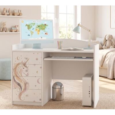 Happy Babies Grand bureau pour enfant, blanc, 125 x 60 cm, avec 4 tiroirs, bureau d'étudiant pour garçons et filles, table d'apprentissage avec motif au choix (n° 387) Happy Babies Grand bureau pour enfant, blanc, 125 x 60 cm, avec 4 tiroirs, bureau d'étudiant pour garçons et filles, table d'apprentissage avec motif au choix (n° 387)