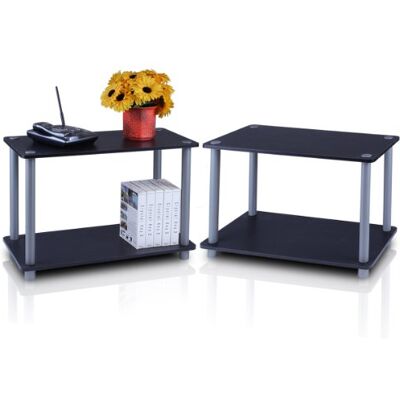Furinno Turn-N-Tube Lot de 2 tables d'appoint à 2 étages sans outils, table basse, étagère, noir/gris Furinno Turn-N-Tube Lot de 2 tables d'appoint à 2 étages sans outils, table basse, étagère, noir/gris