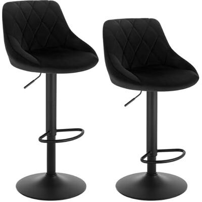 WOLTU Deux de tabourets de bar pivotants modernes, chaise de cuisine haute avec dossier carré, sans accoudoirs, hauteur réglable, velours, noir WOLTU Deux de tabourets de bar pivotants modernes, chaise de cuisine haute avec dossier carré, sans accoudoirs, hauteur réglable, velours, noir