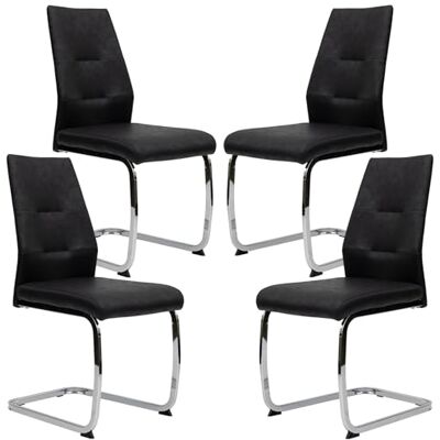Trisens Lot de 4 chaises de salle à manger, modernes, aspect cuir, rembourrées, avec structure en métal robuste, facile d'entretien, surface respirante, au choix, noir avec pieds chromés Trisens Lot de 4 chaises de salle à manger, modernes, aspect cuir, rembourrées, avec structure en métal robuste, facile d'entretien, surface respirante, au choix, noir avec pieds chromés