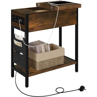 EUGAD table d'appoint avec station de charge et rangement, petite table avec port USB et prise, sac et plateau pliable, marron vintage EUGAD table d'appoint avec station de charge et rangement, petite table avec port USB et prise, sac et plateau pliable, marron vintage