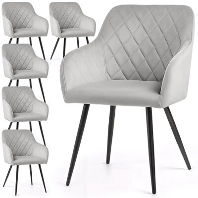 AKORD Velto Lot de 6 chaises de salle à manger rembourrées avec accoudoirs et pieds noirs pour cuisine et salle à manger Gris 58 x 54,5 x 82 cm AKORD Velto Lot de 6 chaises de salle à manger rembourrées avec accoudoirs et pieds noirs pour cuisine et salle à manger Gris 58 x 54,5 x 82 cm