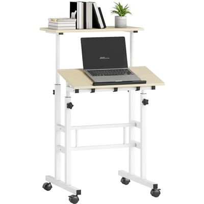 HOMCOM Bureau Assis Debout, Bureau réglable en Hauteur 60 x 60 cm, Table Ordinateur à roulettes avec Plateau inclinable, Poste de Travail pour Chambre, Petits espaces, Naturel HOMCOM Bureau Assis Debout, Bureau réglable en Hauteur 60 x 60 cm, Table Ordinateur à roulettes avec Plateau inclinable, Poste de Travail pour Chambre, Petits espaces, Naturel