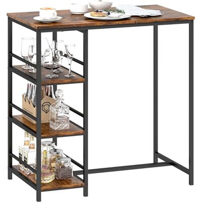 HOMCOM Table de Bar Mange-Debout Table Haute de Cuisine avec 3 étagères de Rangement et Cadre en Acier, pour Salle à Manger et Cuisine, 90 x 50 x 90,5 cm, Brun Rustique, Noir HOMCOM Table de Bar Mange-Debout Table Haute de Cuisine avec 3 étagères de Rangement et Cadre en Acier, pour Salle à Manger et Cuisine, 90 x 50 x 90,5 cm, Brun Rustique, Noir